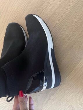 Michael Kors Black Knit Slip-On Sneakers with White Sole